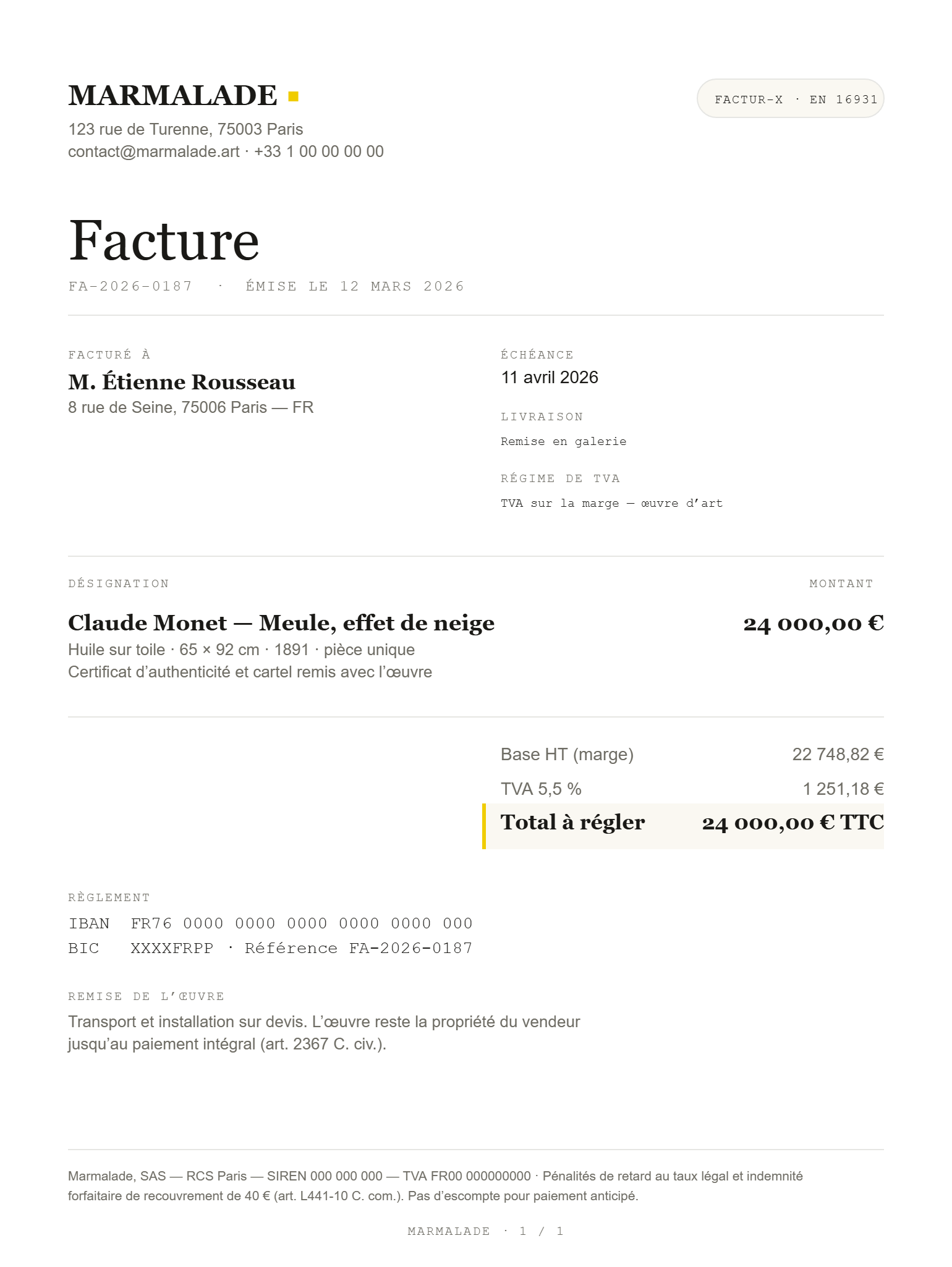 Factur-X invoice produced by MARMALADE