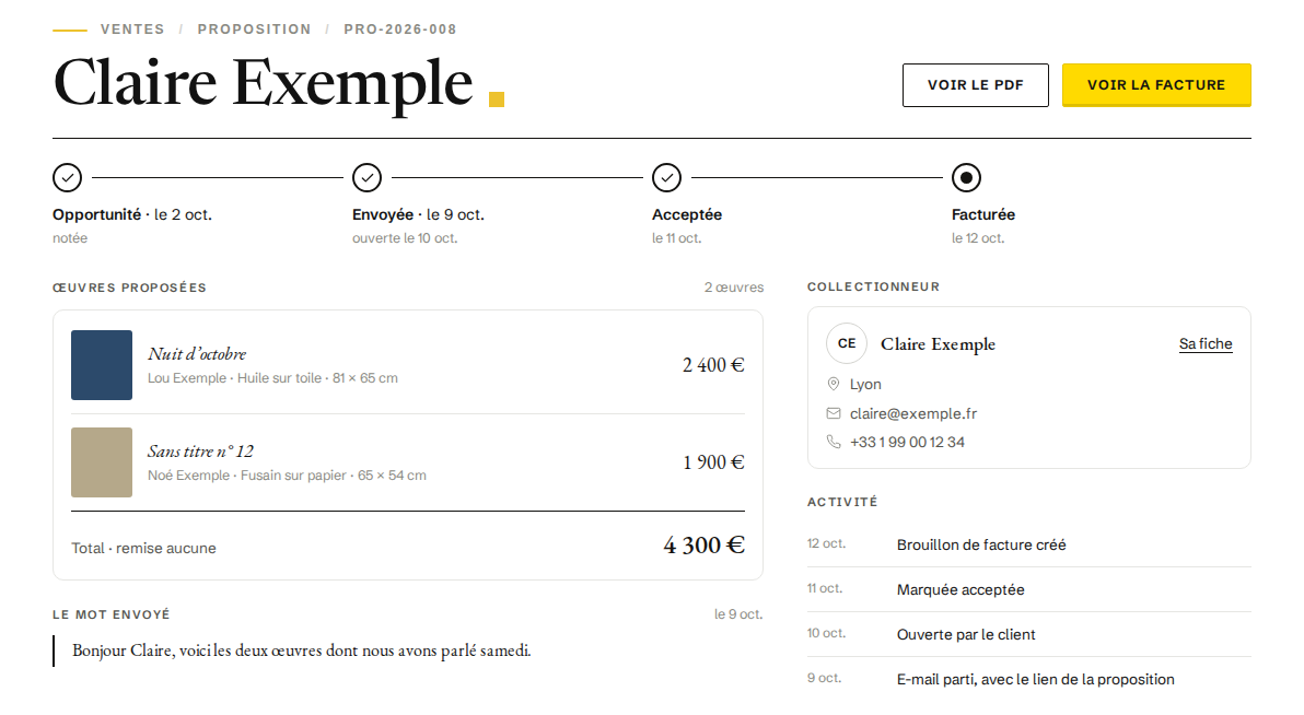 Écran MARMALADE, une vente facturée