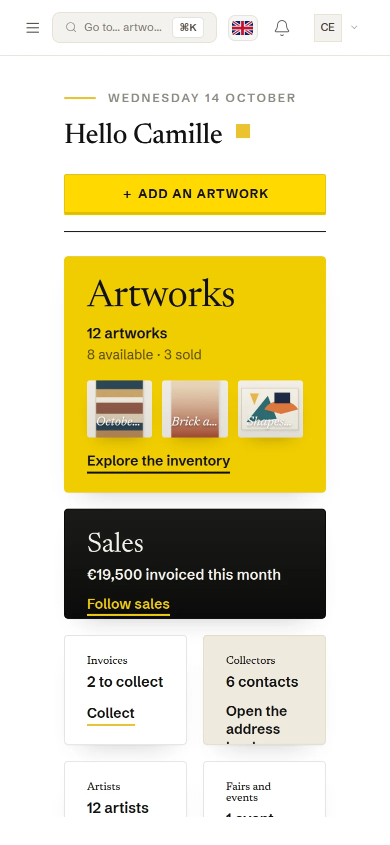 MARMALADE on a phone, a gallery's home screen