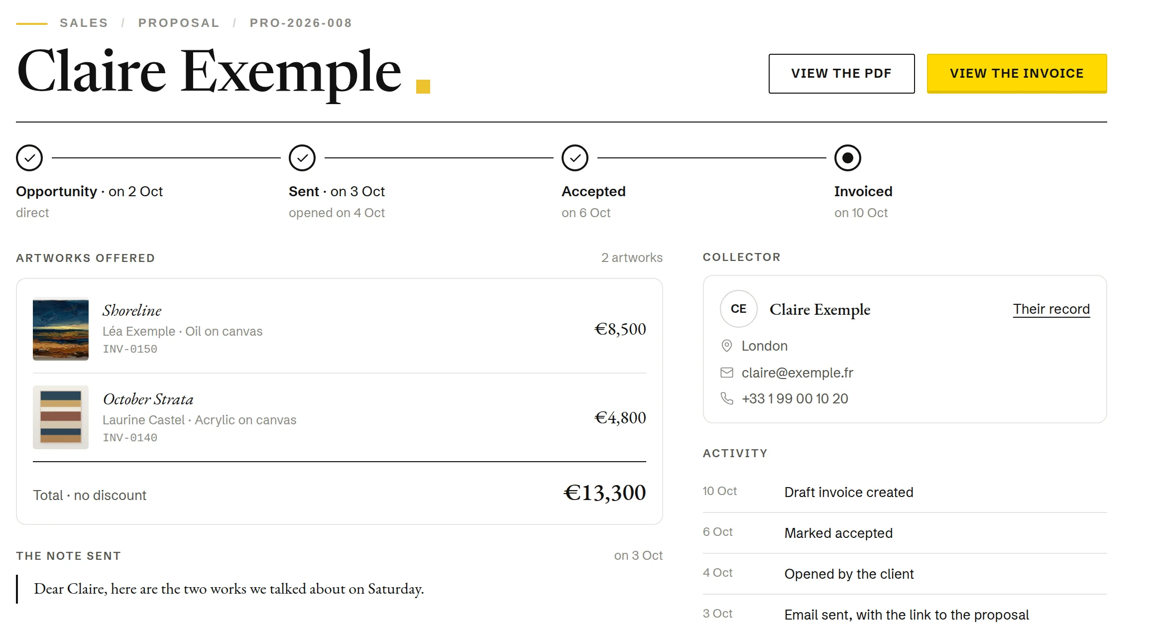 MARMALADE screen, an invoiced sale